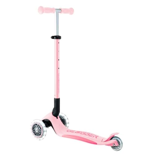 GLOBBER Primo Foldable Plus Lights Roller - Tretroller Kinder ab 3 Jahre - Scooter 120/80 mm - ABEC 5, 3-r&auml;drig mit LED Rollen - h&ouml;henverstellbar - pastellrosa-pink