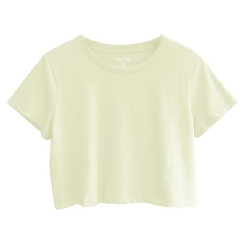 Image of Womens 100% Cotton Crop Tops Short Sleeve Crewneck Loose Fit Basic Tee Summer Casual Workout T-Shirt Fashion Clothes