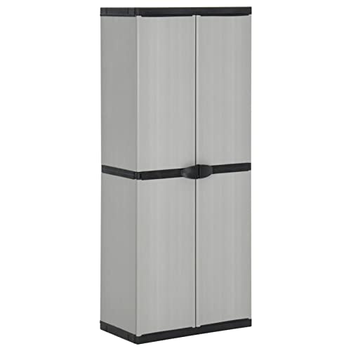 ShCuShan - Armario de jardín con 3 estantes, color gris y negro, 68 x 40 x 168 cm, armario de resina con dos puertas, para interior exterior