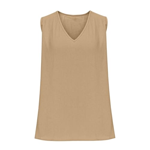 Dyhxuan Camiseta de tirantes para mujer, sin mangas, básica, vintage, muselina, cuello en V, camiseta de tirantes para verano, ligera, holgada, elegante, camiseta de tirantes para mujer, S-2XL, caqui