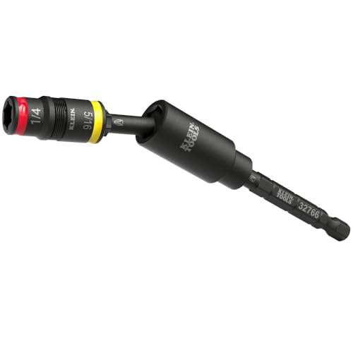 Image of Klein Tools 32982 Impact Flip Socket Set with Swivel Adapter, 3-Piece, 25-Degree Swivel Head, 1 /4 and 5 /16-Inch Flip Socket, Impact-Rated