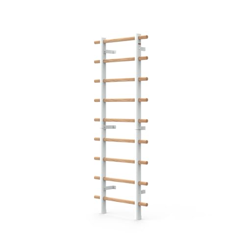 DHT Swedish Ladder Wall Gym, Wood Stall Bar, Suspension Trainer with 9 Strategic Rods, Indoor Jungle Gym for Kids and Adult, Wall Bars for Home, School, Physical Therapy and Gymnastics, White
