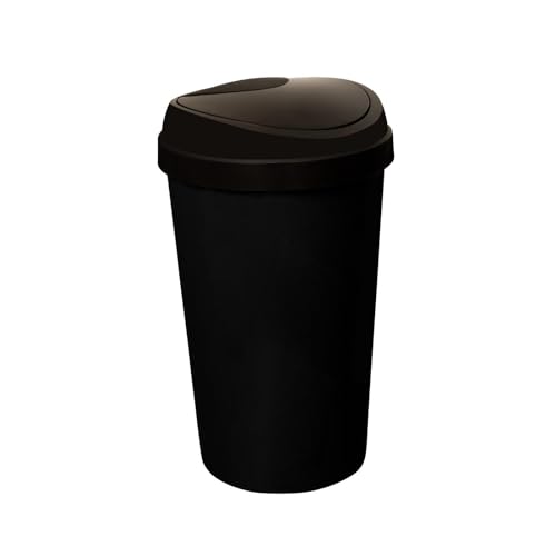 SPECTRAPLAST 50L Top Touch Kitchen Bin Large Indoor Rubbish Bin with Coloured Lids (Black Blue Red Silver Green Yellow) Hands-Free Waste Disposal for Kitchen Home Office & Recycling (BLACK)