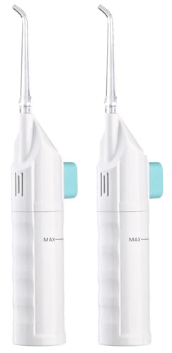 newgen medicals Reisemunddusche: 2er-Set Mundduschen mit Handpumpe, 2,1 bar Wasserdruck (Munddusche für Zahnfleisch-Massage, Mobile Munddusche, Reisezahnbürste)