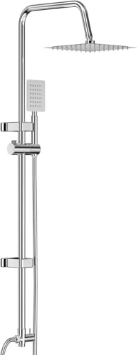 Chiluxendo Colonna Doccia, Asta Saliscendi Doccia Regolabile, Set Doccia a Pioggia con Soffione e Doccetta a Mano e Supporto, per Bagno (Senza Miscelatore) Cromo