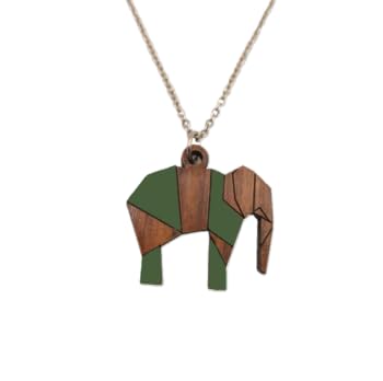 Sastree Colgante Elefante Mujer Verde | Edición Limitada Sas365 (Solo 365 Unidades) | Madera Sostenible Pintado a Mano | Exclusivo Amantes Animales (Acero Inox Plata)