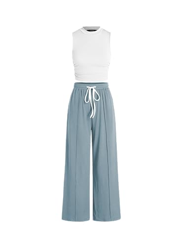 CIDER 2 Piece Sets for Women Summer Tracksuit Sleeveless Tank Tops & Wide Leg Pants Mactching Sets