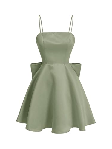 Image of WDIRARA Women's Satin Bow Homecoming Dresses Spaghetti Strap Wedding Guest Gown Summer Mini Dress