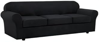 H.VERSAILTEX 4 Piece Stretch Sofa Covers for 3 Cushion Couch Covers for Living Room Furniture Slipcovers (Base Cover Plus 3 Seat Cushion Covers) Upgraded Thicker Jacquard Fabric (XL Sofa, Black)