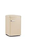 SEVERIN Mini Frigorifero Retrò Crema, 108 Litri, Congelatore 13L, Silenzioso (37 dB), Classe D, Luce LED, Cassetto Veggibox, Maniglie Cromate, Portabottiglie, 55,0 x 61,5 x 89,5 cm - RKS 8833