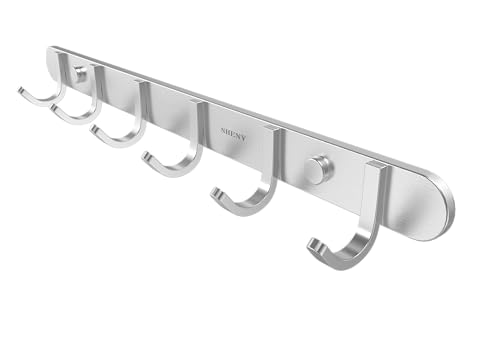 NHENY Coat Hook Wall Mount Towel Rack with 6 Hooks Hanger for Hanging Clothes, Bags, Keys, and Towels Bathroom, Entryway, Door, 304 Stainless Steel Brushed Nickel