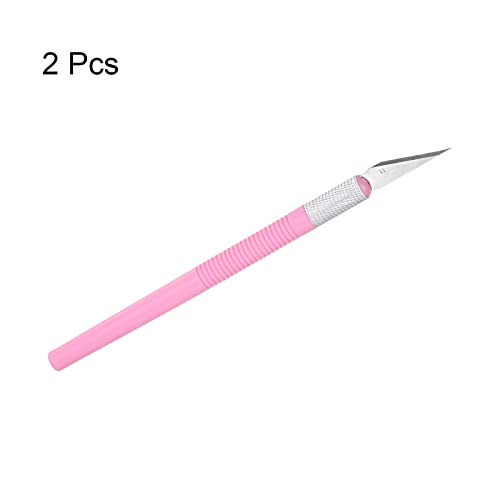 Uxcell Art Craft Knife Set, 2Pcs Carving Knife With 2Pcs Metal Blade For Scrapbooking Stencil Hobby Diy, Pp Plastic Handle, Pink (2 Set) #TOP2