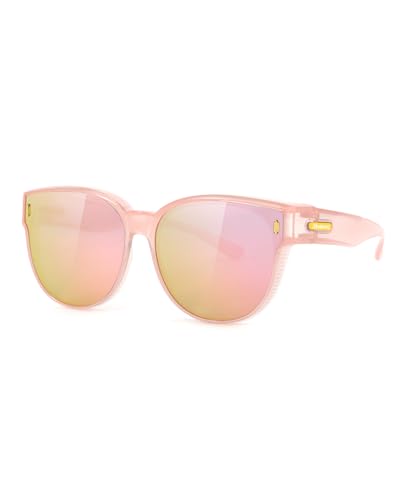 Lunettes de soleil grands tons Meeloog monture CatEye rose laiteux miroir
