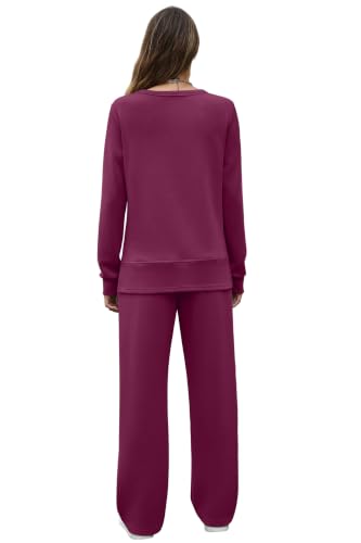 Image of OFEEFAN Women's 2 Piece Lounge Set Travel Airport Outfits Side Slit Tracksuit Wide Leg Loungewear Baggy Comfy Sweatsuit S-3XL