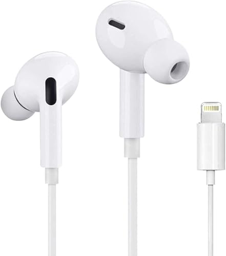 Wired Earphones with Lightning Connector, White, In-Ear Headphones compatible with iPhone, Built-in Microphone
