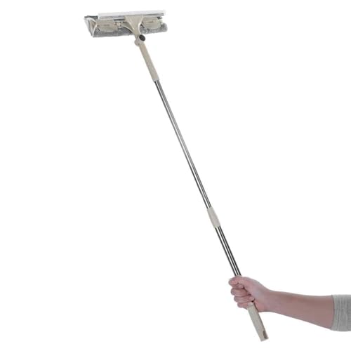 Image of Double Sided Window Cleaner, Window Cleaning Squeegee Long Rod Rotate Window Cleaner Wiper Squeegee Cleaning Brush Cleaning Tool