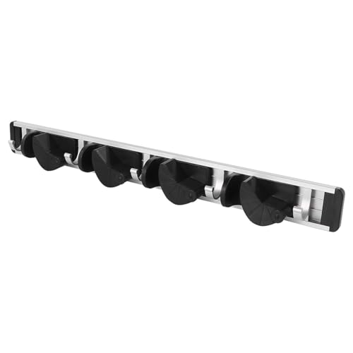 SILENRADAWN Estantería Colgante de Pared para Escobas y Utensilios, Metal Negro 4 Ganchos de Aluminio, Organizador para Cocina, Jardín y Trastero, Soporte Resistente y Funcional