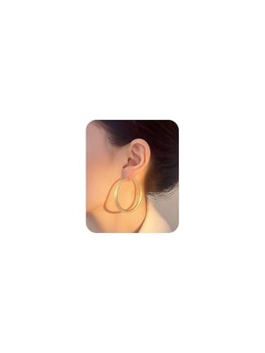 Gold Hoop Earrings for Women Matte Chunky Gold Hoop Earrings Hypoallergenic 925 Sterling Lightweight Loops Thick 40mm/50mm/60mm Hoop Earring Minimalist Style Jewelry Gifts (50mm)