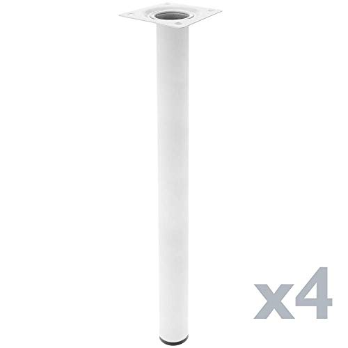 PrimeMatik - Pies Redondos para Mesa y Mueble. Patas en Acero Blancas de 75cm 4-Pack
