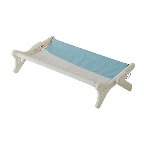 Percha para ventana de gato con estante de madera y cama colgante azul 4