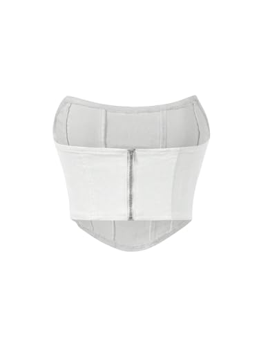 Milumia Women's Hanky Hem Denim Tube Top Strapless Zip Back Corset Bandeau Tops2