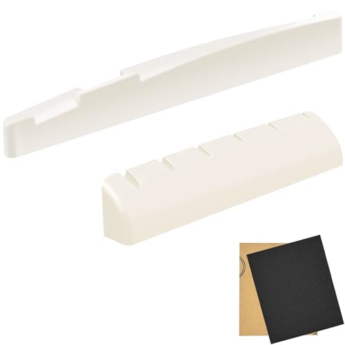 LICQIC Acoustic Guitar String End Bone Nut Bridge Saddle Replacements Set for String Acoustic Guitar and Folk (Saddle and Nut Set)