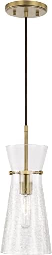 Capital Lighting 342411AD Mila Modern Clear Half-Crackle Glass Pendant Light Fixture, 1-Light 100 Watt, 15" H x 6" W, Aged Brass
