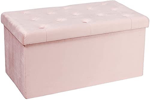 Pinplus Folding Storage Ottoman Bench, Pink Velvet Ottoman With Storage, Large Long Shoes Bench Toys Chest With Lid, 31.5Inches Ottoman Foot Stool Seat For Bedroom, Living Room, Room Organizer Box #TOP14
