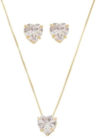 Biana Conjunto Colar e Brinco Coração Banhado Ouro 18k para Mulhe...
