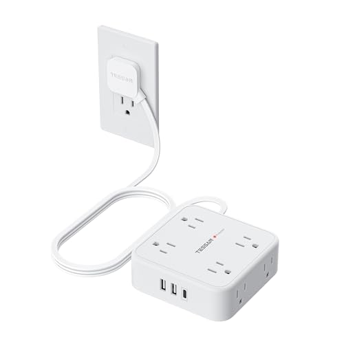 TESSAN Flat Plug Extension Cord, 5 Ft Surge Protector Power