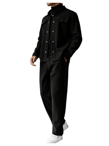 SOLY HUX Men's Jacket Suit Set 2 Piece Casual Outfits Long Sleeve Button Down Shirt Jackets Pants Clothes