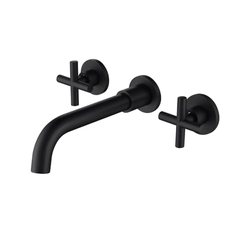 Grifo de lavabo de pared negro mate moderno para baño elegante 2
