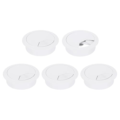 uxcell 5 Pcs 53mm (2.09 Inch) Desk Grommet, Plastic Cable Hole Cover, Wire Cord Cable Organizer for Home Office Computer Desk Cabinet, White