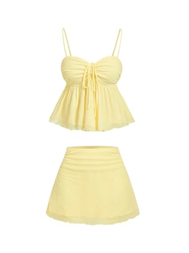 WDIRARA Women's Summer 2 Piece Skirts Sets Ruffle Peplum Camisole