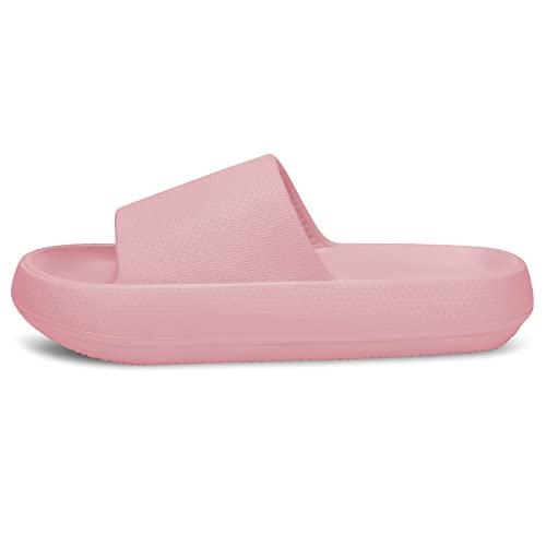Image of welltree Slides for Women Men Pillow Slippers Non-Slip Bathroom Shower Sandals Soft Thick Sole Indoor and Outdoor Slides