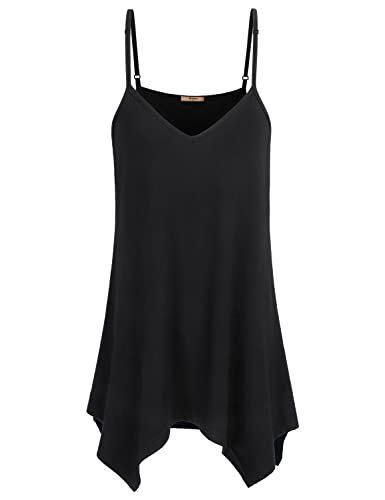 Miusey Womens Handkerchief Hem Sleeveless Flowy Tunic Tops Summer Casual Adjustable Spaghetti Strap Camisoles Long Tank Tops