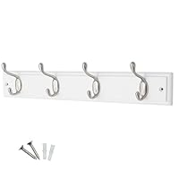 keypak 4-Hook Wall-Mounted Coat Rack, 45cm - White Wooden Board, Satin Nickel Coat Hooks - Fixings Included