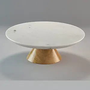 Stone Essential Round Marble and Wood Cake Stand / Serving Platter for Cupcake, Dessert and Appetizer Display