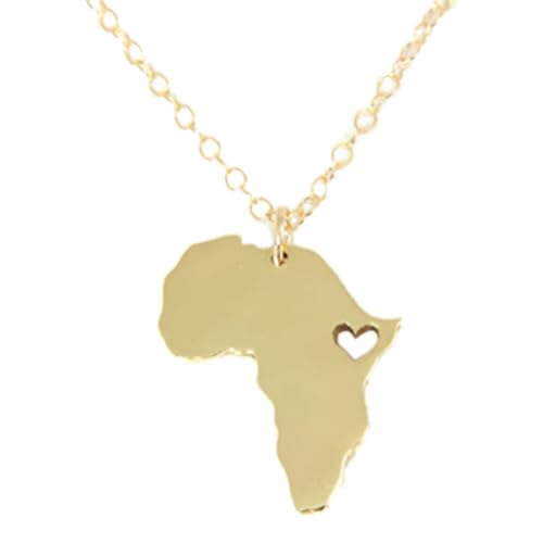 Lpitoy Collier avec Carte de l'Afrique et cœur, Collier avec la Carte du Pays d'Afrique du Sud, Collier Éthiopie