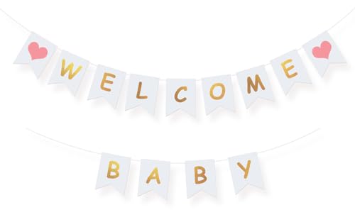 Koliphy Guirlande Welcome Baby, Deco Welcome Baby Banderole pour Baby Shower, Réception à Domicile, Baby Shower, Decoration Anniversaire pour Fille(Rose)