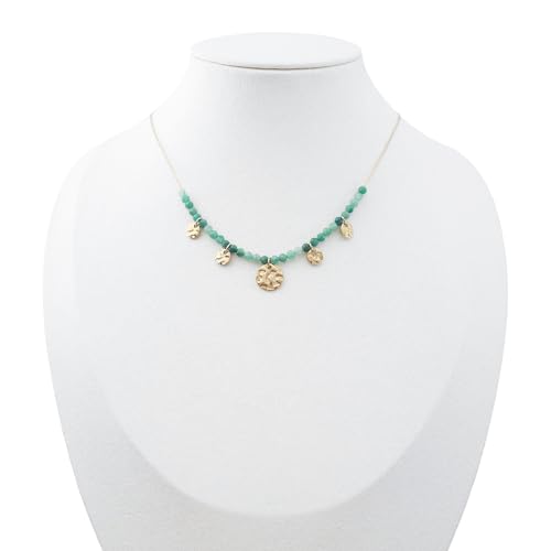 Collier ras-de-cou pampilles acier doré et jade africain vert, bijou fin pour femme