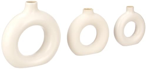 Image of Amazon Basics Modern Hand Crafted Ceramic Donut Shaped Vase|for Unique Home Decor (Pack of 3),White