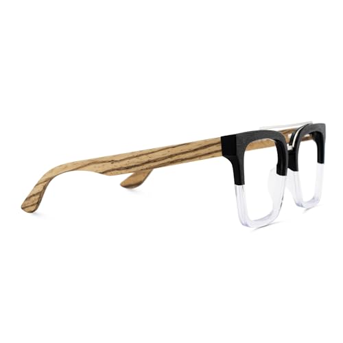 Image of Zeelool Aviator Glasses Frame for Men, Retro Eyeglasses Eyewear Frame with Clear Lens, Wooden Temples and Spring Hinges ZJGX642196-02