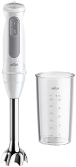 Braun MultiQuick 5 MQ 50.001 M, Manual Blender with PowerBell Plus Technology, 21 Speed Wheel+Turbo, Click Plus System, Mixer with Ergo Handle, Steel Cam and Beaker 600 ml, 1000W, White
