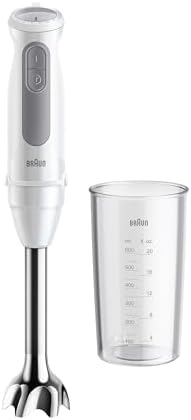 Braun MultiQuick 5 MQ 50.001 M, Manual Blender with PowerBell Plus Technology, 21 Speed Wheel+Turbo, Click Plus System, Mixer with Ergo Handle, Steel Cam and Beaker 600 ml, 1000W, White