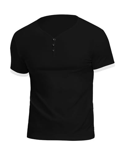 KUYIGO Men's Henley Shirts Short Long Sleeve Casual Summer Slim Fit Cotton Shirt