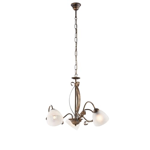 Lámpara de techo de hierro para comedor rústico con 3 luces de cristal blanco