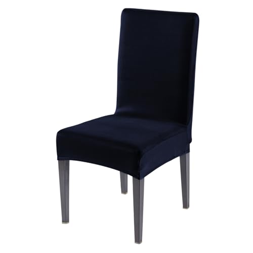 Image of HOKIPO 'SereneSolids' 140 GSM Stretchable Dining Chair Cover - Set of 1, Navy Blue (AR-6246-NBL)