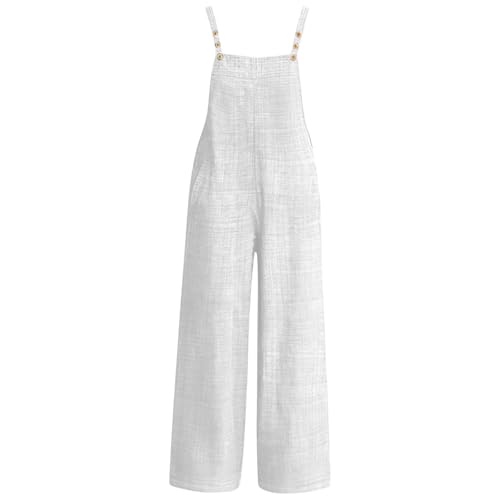 Peto para mujer de verano largo mono holgado de lino ligero con tirantes ajustables y bolsillos 6