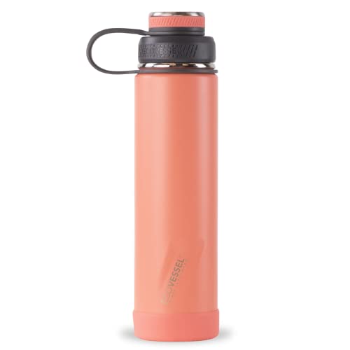 EcoVessel Boulder Vacuum Insulated Water Bottle with Fruit and Ice Strainer, 20oz Stainless-Steel Travel Thermos for Hot and Cold Drinks